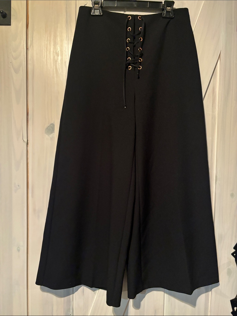Black Tape_ Black Lace-Up Boot Cut Wide Leg Pants